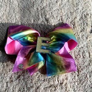 Jojo Siwa iridescent rainbow initial “E” bow